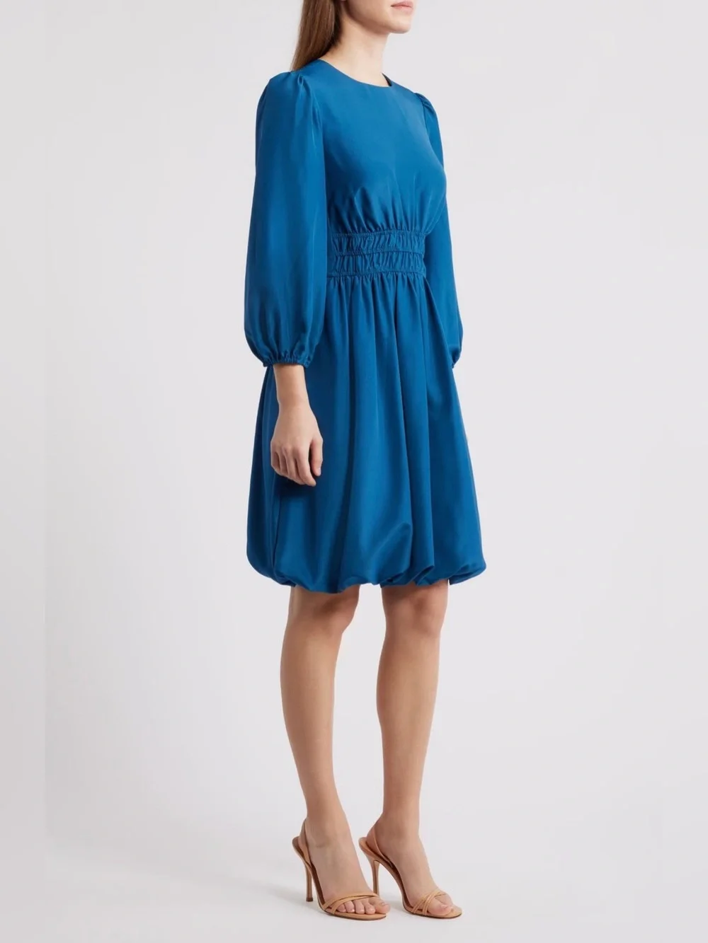 Eliza J Ballon Sleeve Crepe Fit & Flare Dress Size 8 Teal - Picture 3 of 15